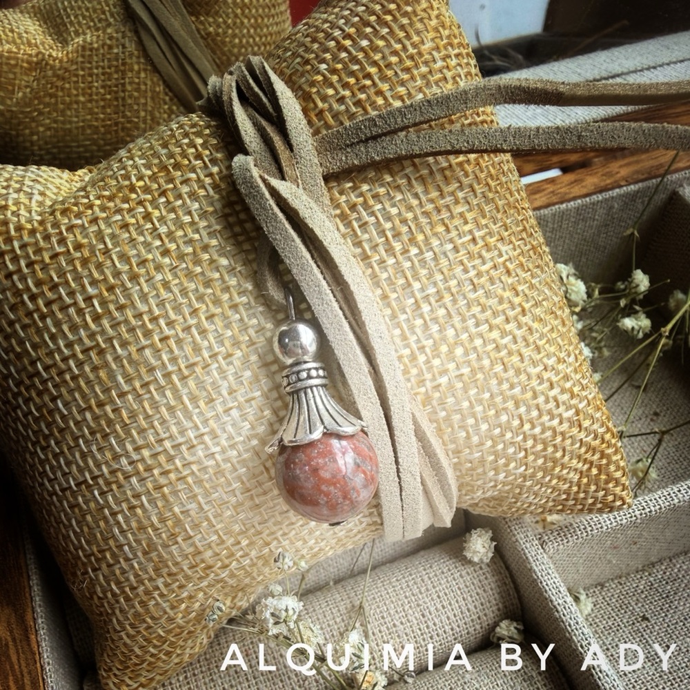 STATEMENT NECKLACE + Long cream suede and a statement red jasper bell 🛎️